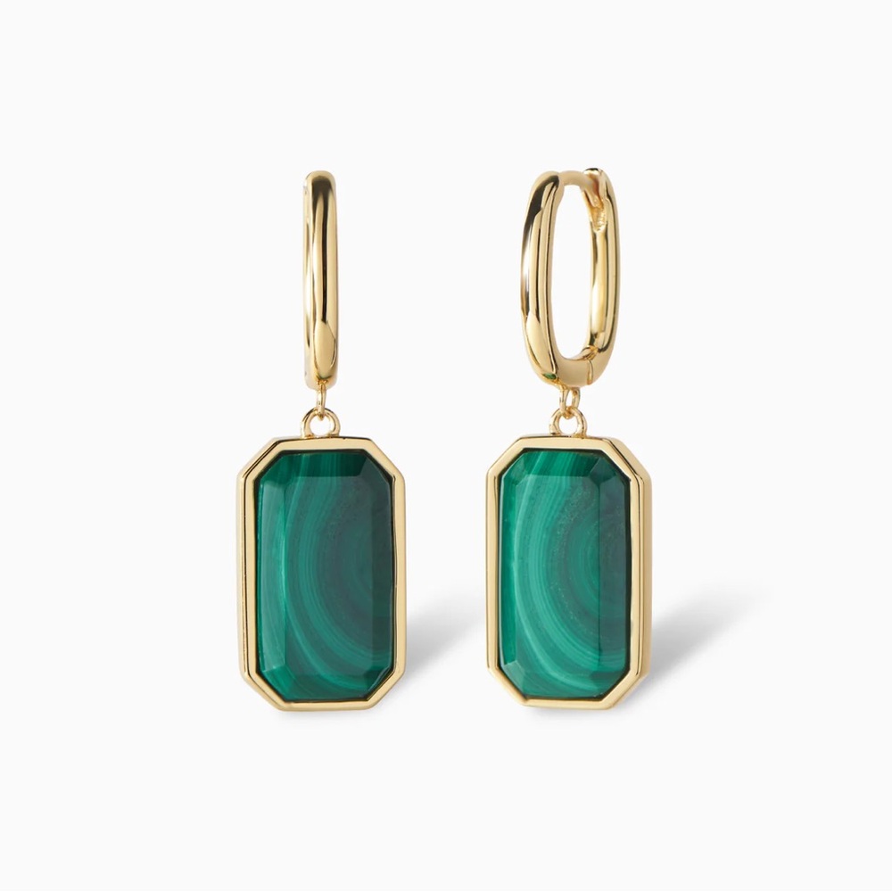 $179 Ora Ana Natural Green Malachite Gold Drop Tara Tag Earrings